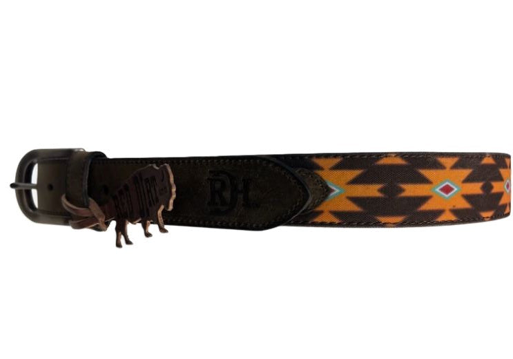 Red Dirt Hat Co. Brown with Southwest Aztec Inspired Print Men's Leather Belt 23112BE6