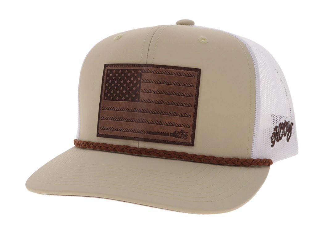 Hooey Tan/White/Leather 'Liberty Roper' Hat with Leather Patch 2610T-TNWH