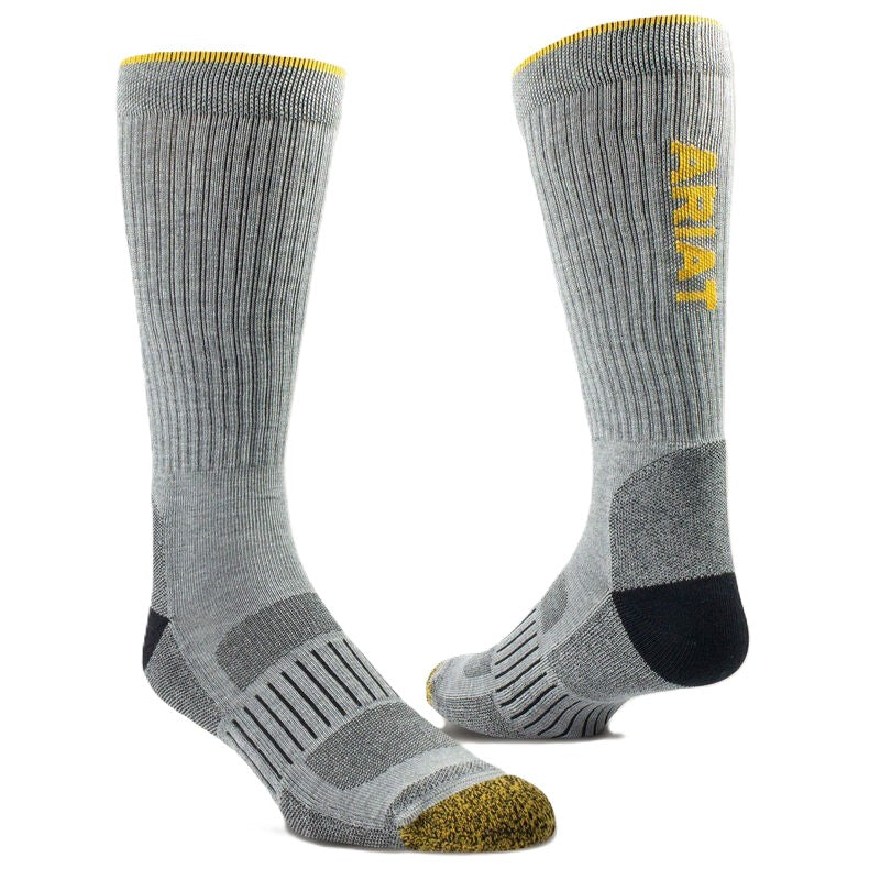 Ariat Grey High Performance Tek Men's Work Socks (2 Pair) 2777-050