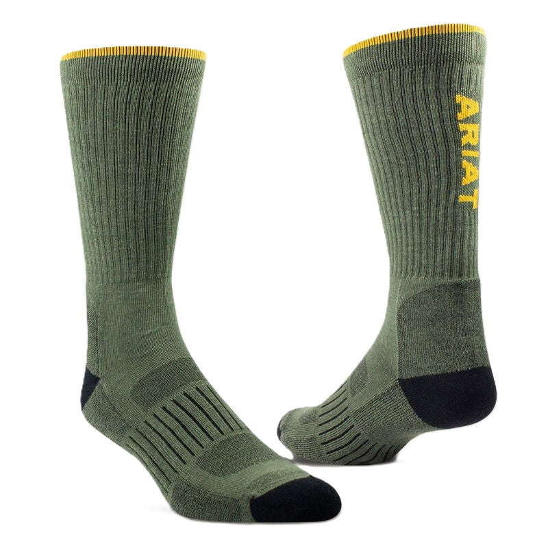 Ariat Olive High Performance Tek Men's Work Socks (2 Pair Pack) 2777-301