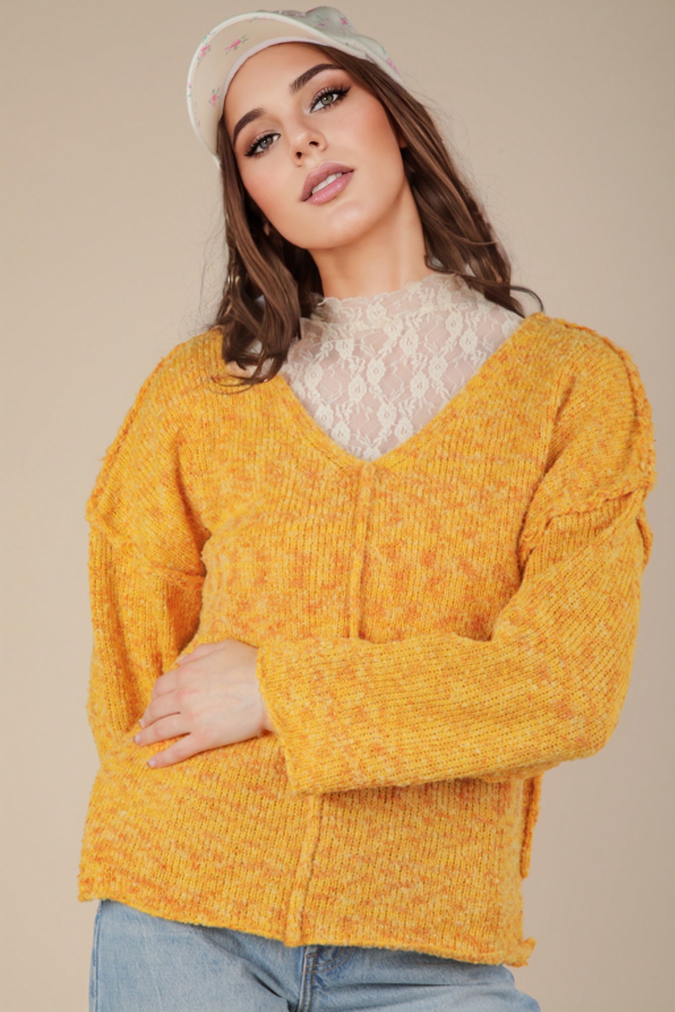Very J Yellow Teddy Bear Oversized Casual Knit Sweater Top 12W3270N