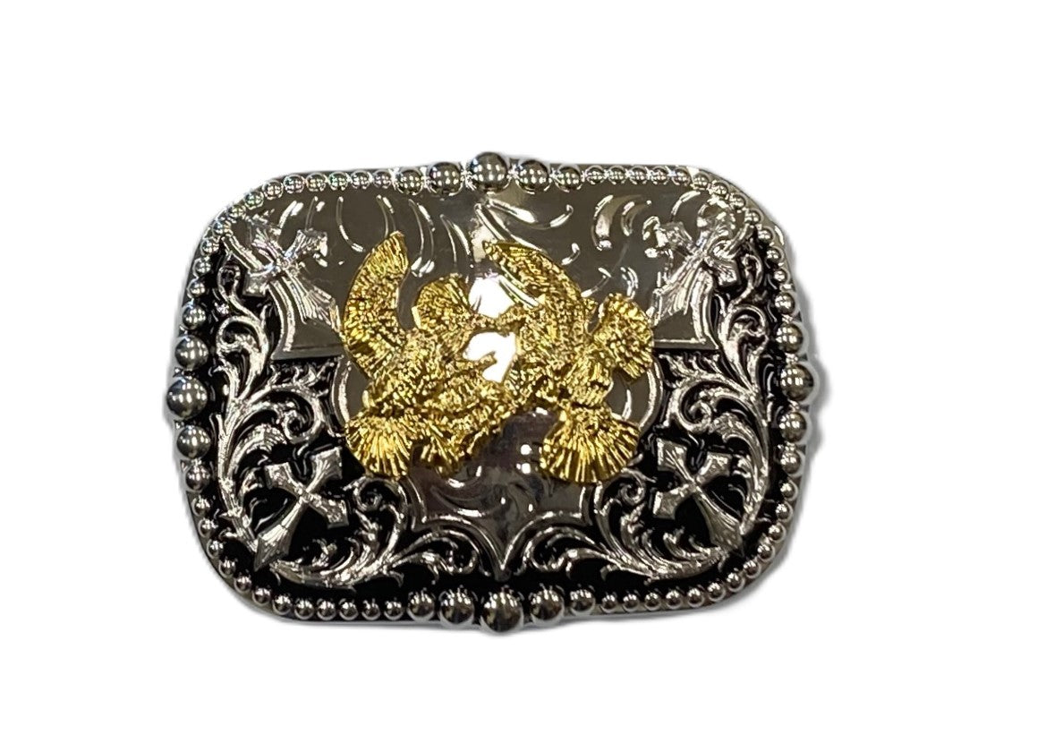 West Star Gold/Silver Color Two 2 Tone Roosters Fighting Buckle 2ROOSTER2TONE2Q