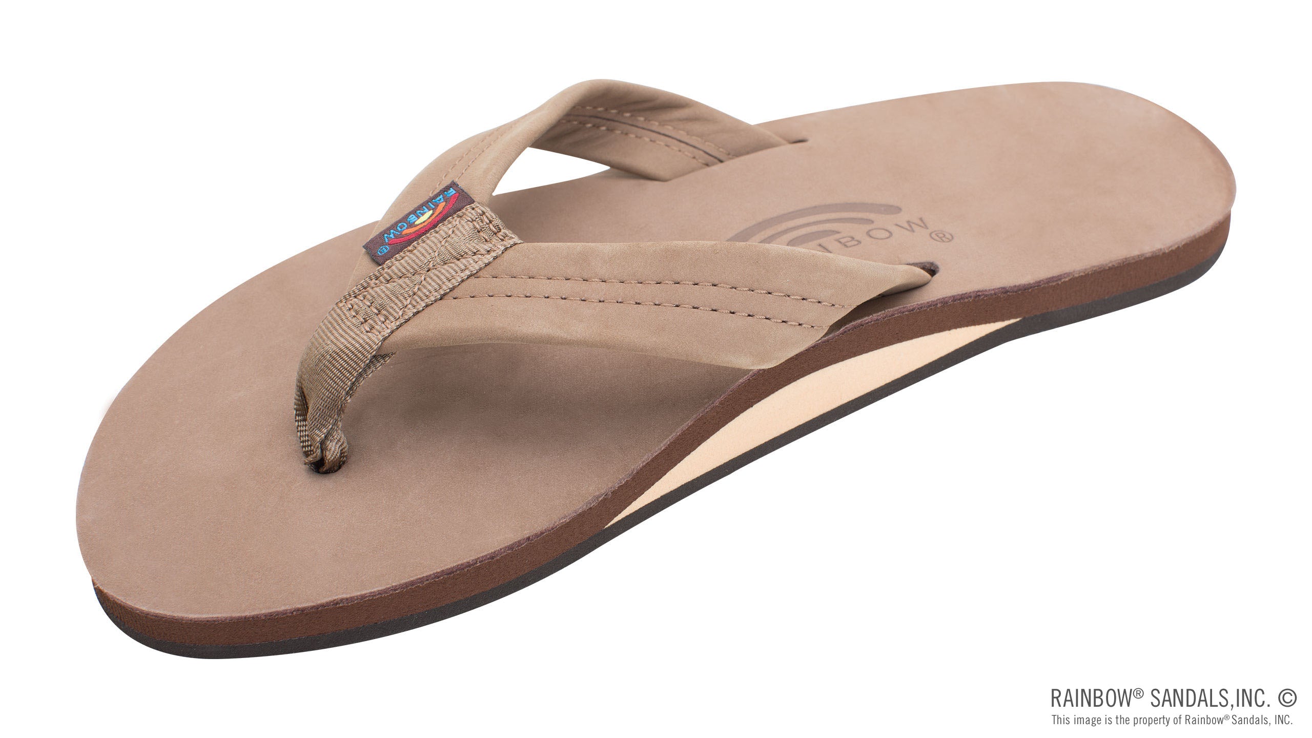 Rainbow Dark Brown Premium Leather 1 inch Leather Strap Single Layer with Arch Men's Sandals 301ALTSO-DKBR-M