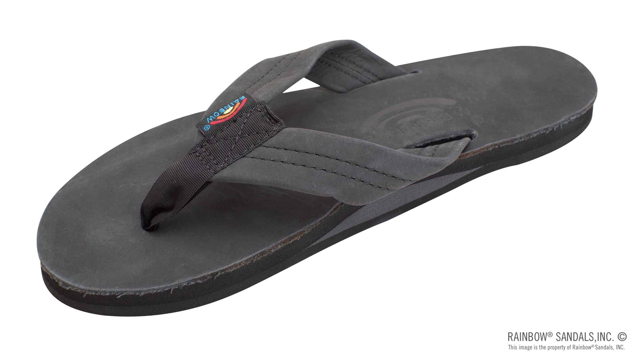 Rainbow Black Premier Leather Single Layer with Arch Women's Sandals with 1 inch Wide Leather Strap 301ALTSO-PBLK-L