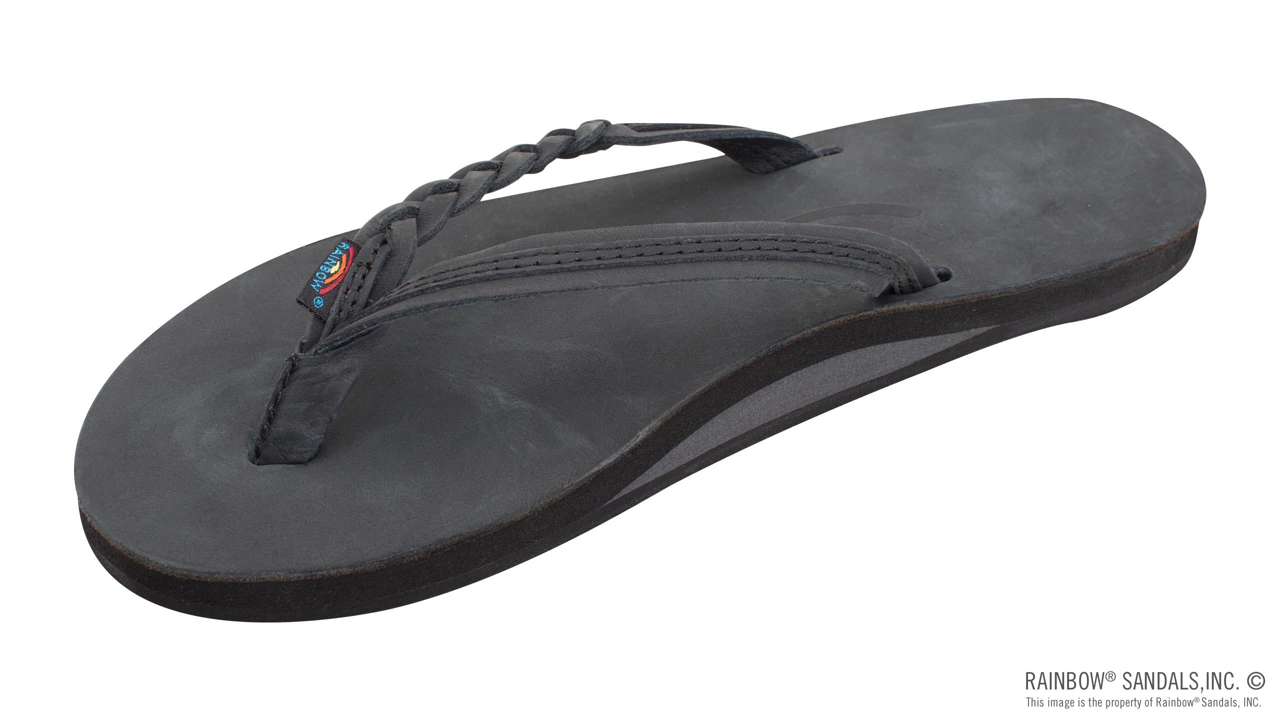 Rainbow Black Flirty Braidy Single Layer Premier Leather Sandal W/Braid 301ALTSB-PBLK
