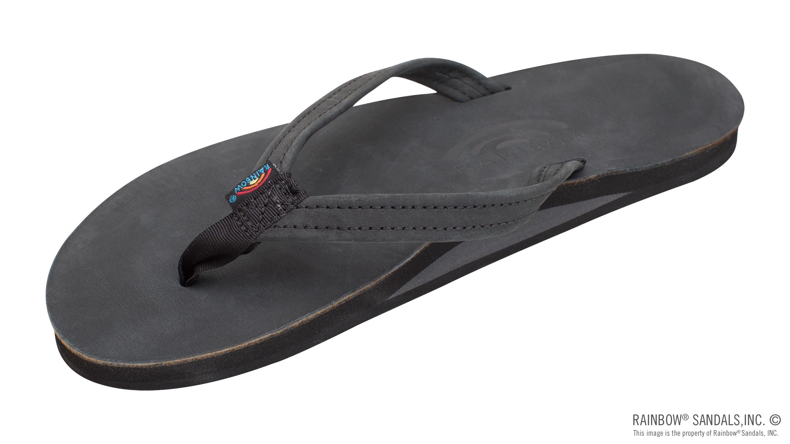Rainbow Black Premier Leather Single Layer with Arch Women's Sandals with 1/2 inch Narrow Leather Strap 301ALTSN-PBLK-L
