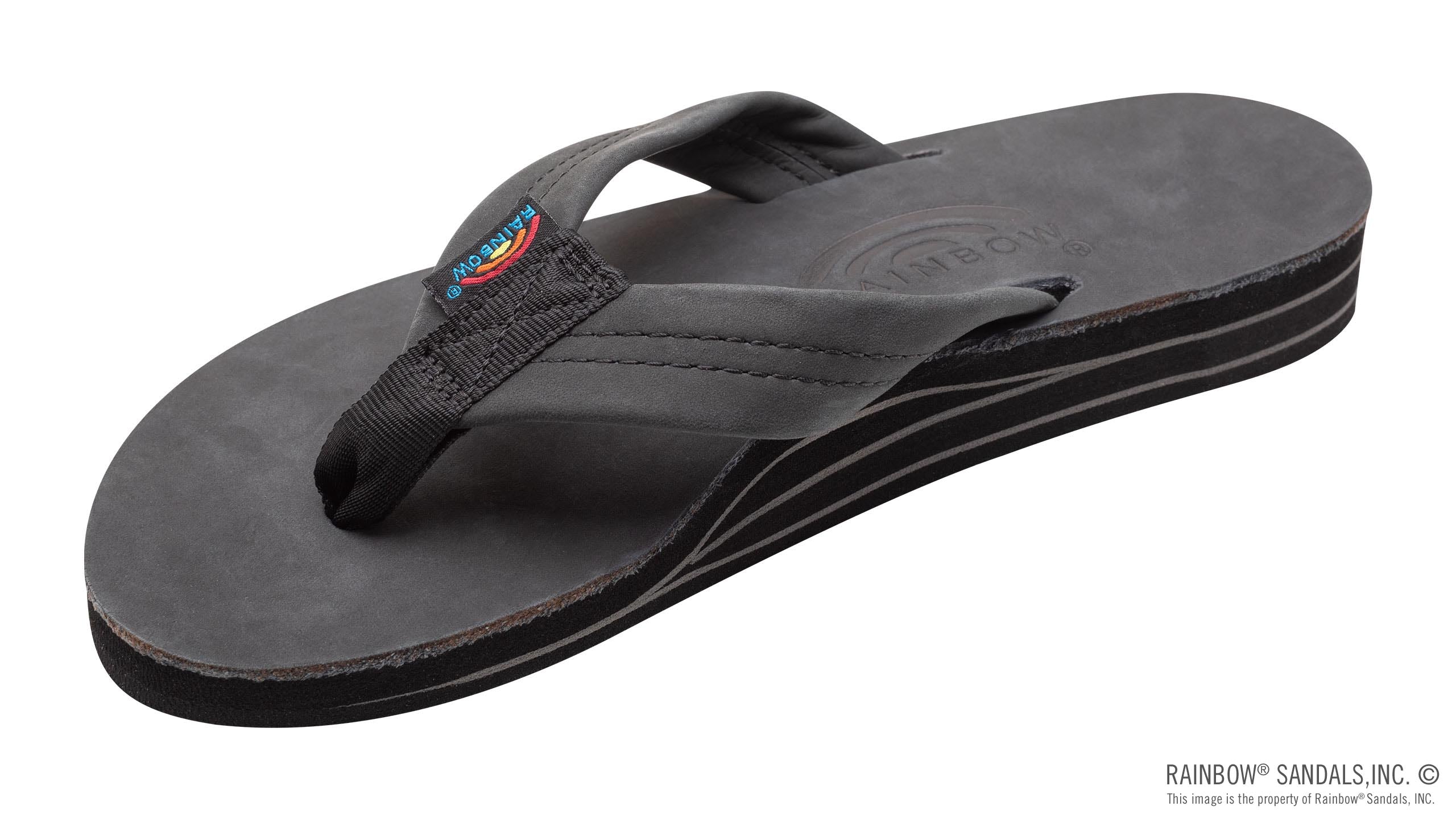 Rainbow Black Premier Leather Double Layer with Arch Women's Sandals with 1 inch Wide Leather Strap 302ALTSO-PBLK-L