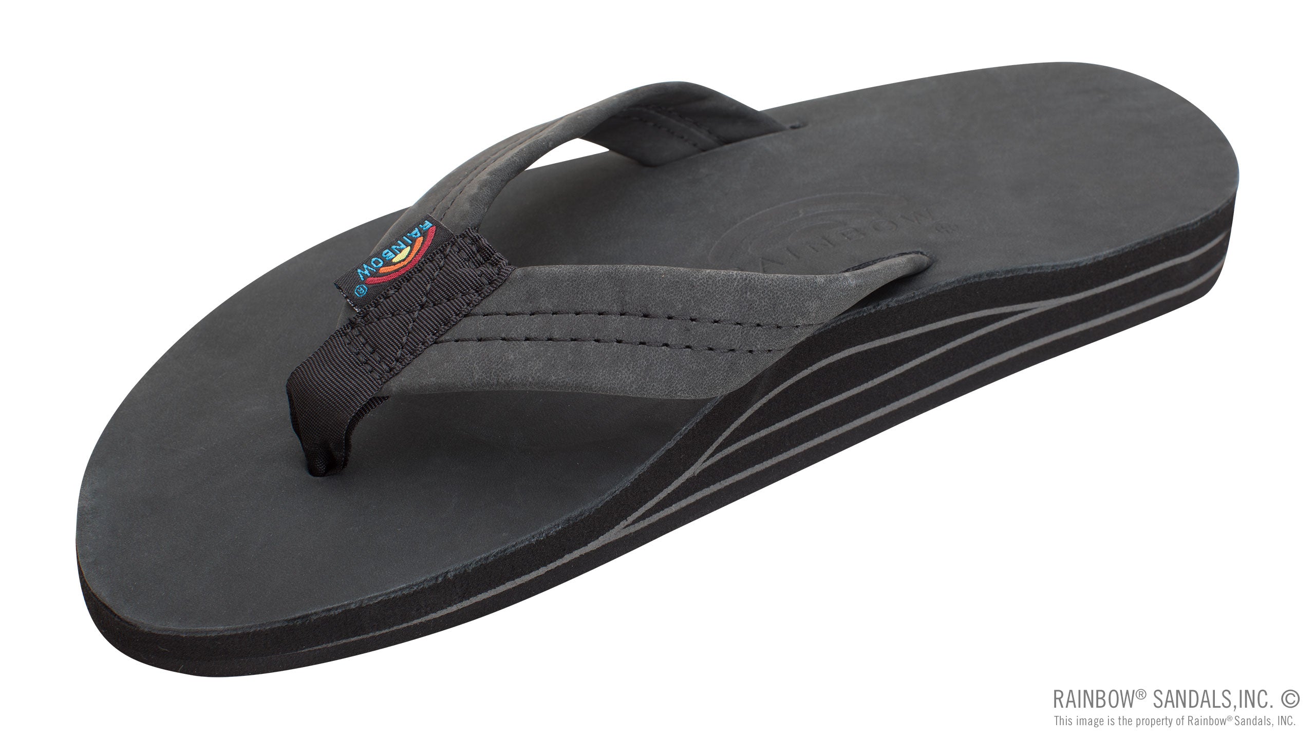 Rainbow Black Double Layer with Arch Men's Premier Leather 1 inch (Wide Strap) Leather Strap Sandals 302ALTSO-PBLK-M