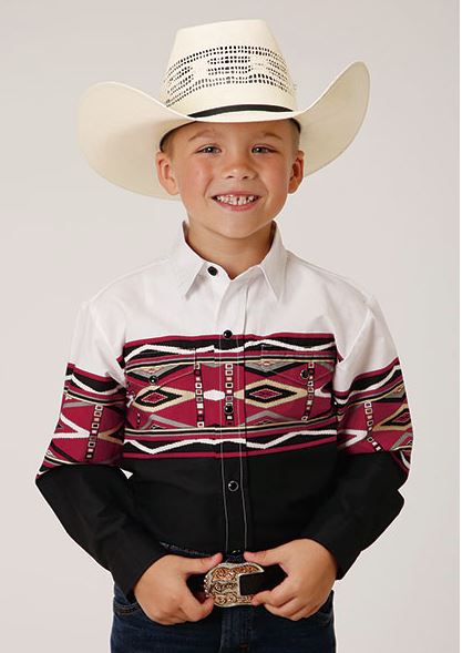 le bos Roper Red/Black/White Tribal Border Boy's Collared Long