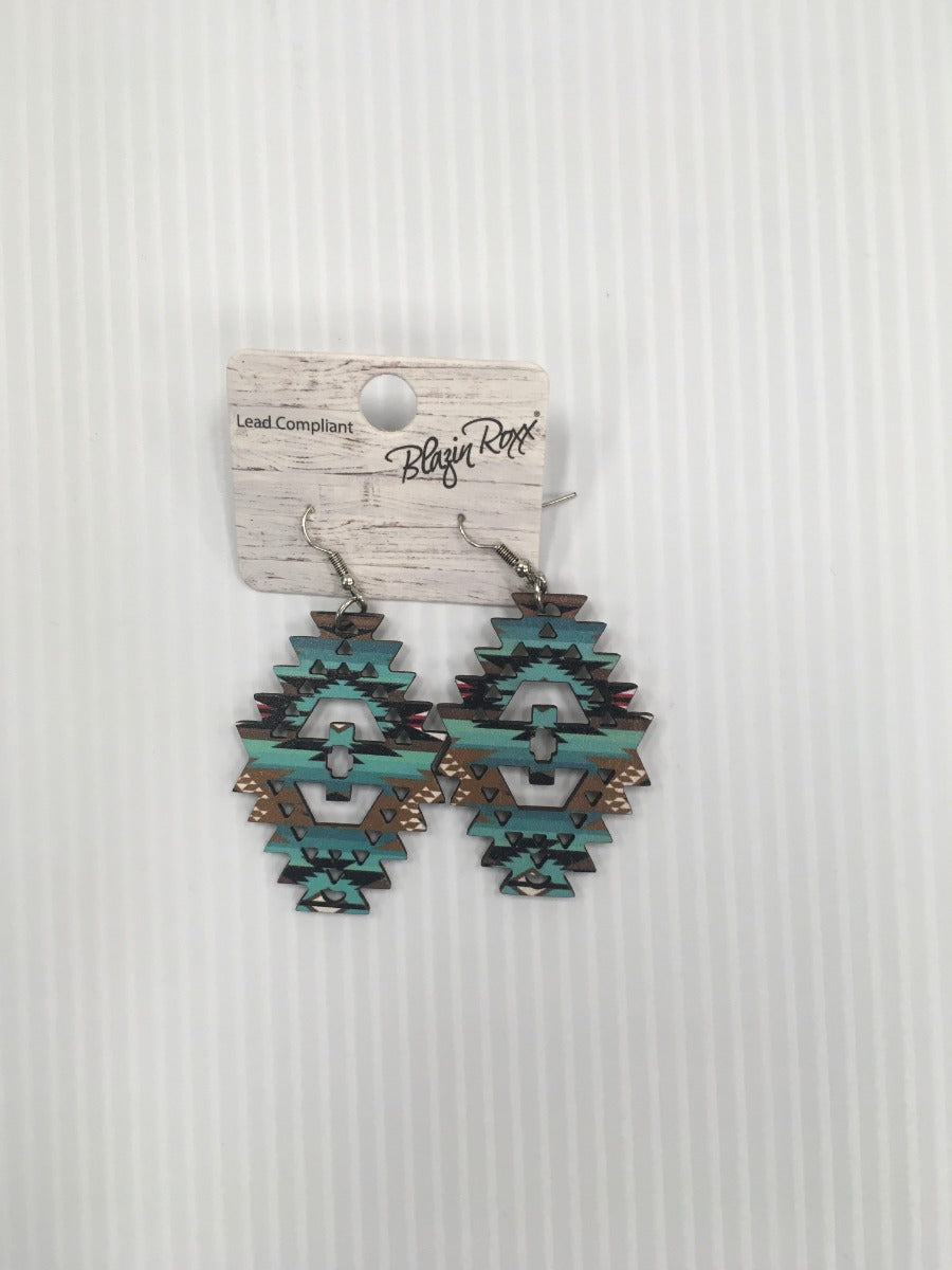Blazin Roxx Aztec Wood Print Cutout Earrings 30456