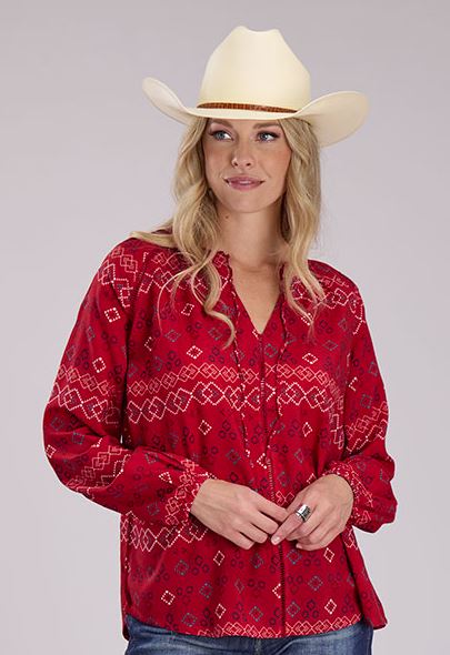 Roper Red with RWB Aztec Print Women's Longsleeve Peasant Blouse 305005905035RE