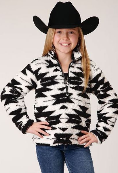 Roper Black/White Aztec Girl's Polar Fleece 1 /4  Zip Jacket 0329802506172BL