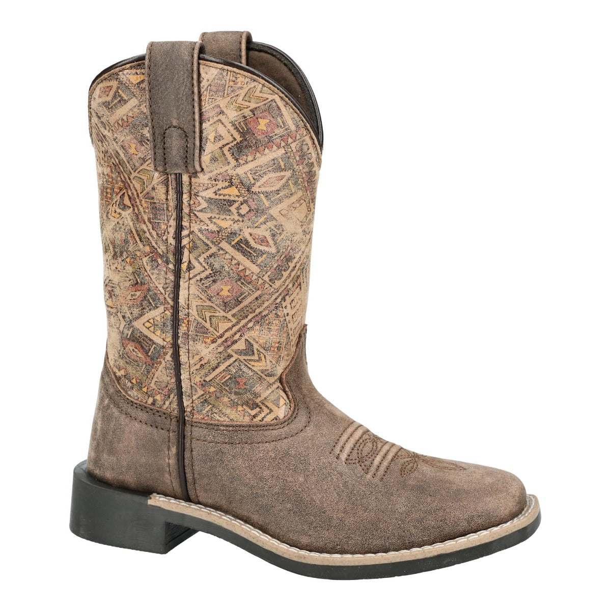 Smoky Mountain Chocolate Oasis with Tan Aztec Top Kids Square Toe Western Boots 3413C ( Sizes 3.5-7)
