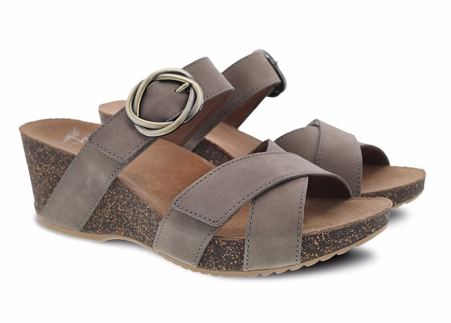Dansko Susie Taupe Milled Nubuck Comfort Slide On Womens Wedge Sandals 3420-160600