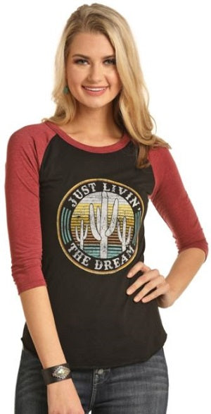 Rock & Roll Cowgirl  Women's Brown 3/4 Sleeve Tee 48T3147