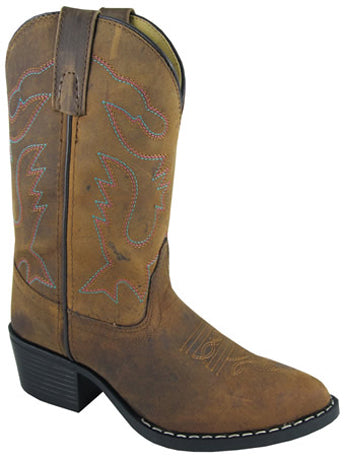Smoky Mountain Dakota J Toe  Brown  Distressed  Kids Western 3530C