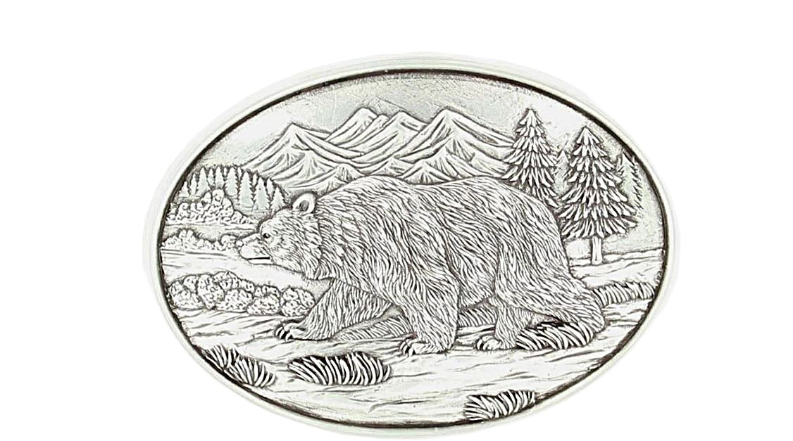 Nocona Silver Nocona Oval Bear in the Mountains Buckle 37045