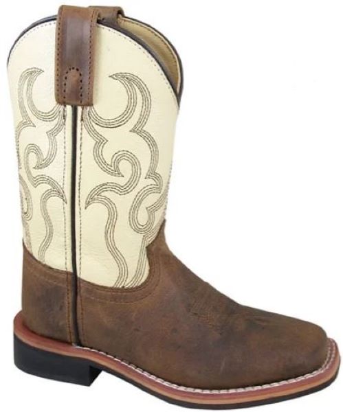 Smoky Mountain Boots Brown/Cream Scout Leather Square Toe Youth Western Boots Sizes 3.5-7  3705-Y