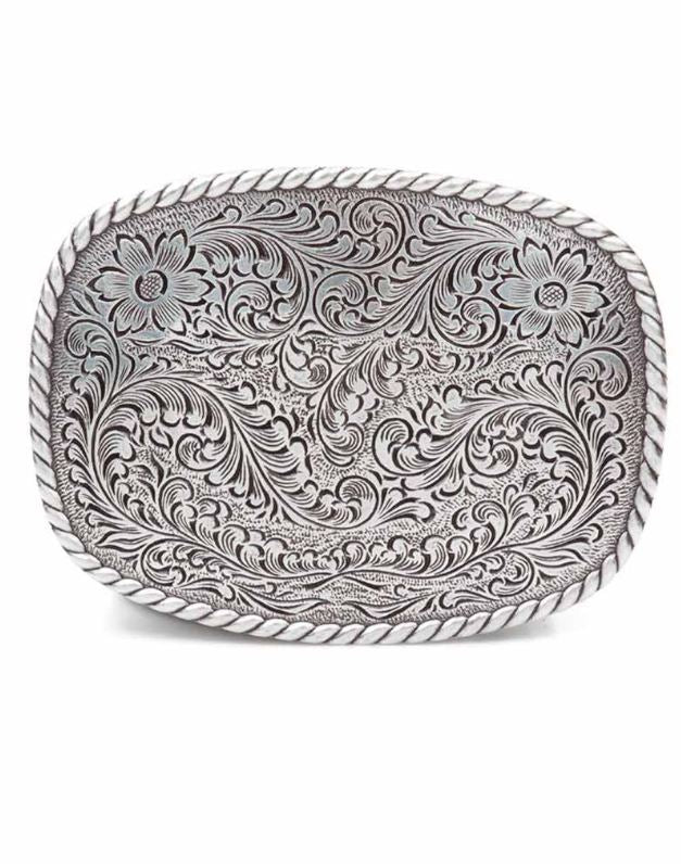 Nocona Silver Men's Rectangle Floral Scroll Engraved Buckle 37234