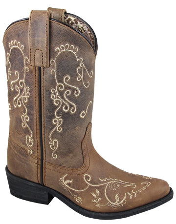 Smoky Mountain Youth Antique Mocha with Cream Embroidery Snip Toe Western Boots 3754