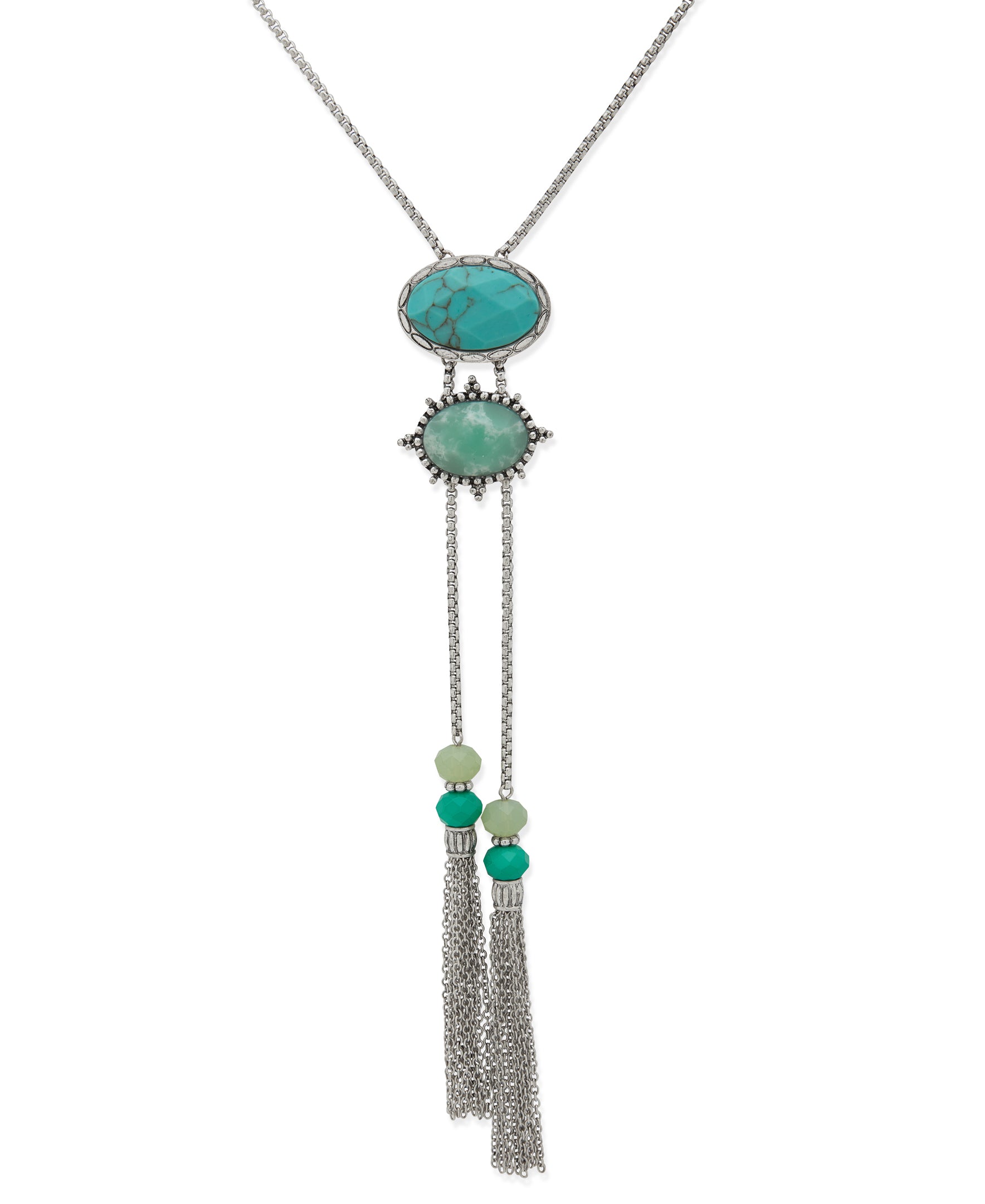 Lainey Wilson Silver/Turquoise 28 inch Stone Tassel Bolo Necklace 37N00016