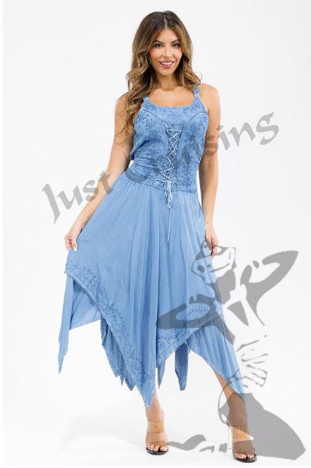 India Casual Designs Light Denim (color) Women's Embroidered Tank Dress 40101-LDENIM