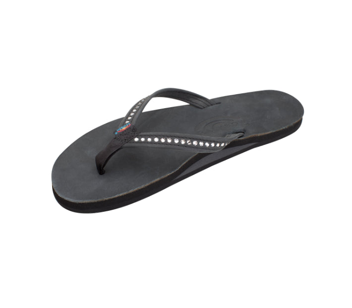 Rainbow Premier Black Single Layer Ladies Sandals with Swarovski Crystals 401ALTSN-TTBK