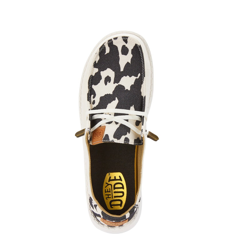 Hey Dude White/Black Cow Print Wendy Animal Women's Casual Shoes 41037
