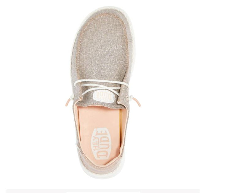 Hey Dude Rose Gold Wendy Metallic Sparkle Women's Casual Shoes 41082-7 Hey Dude Rose Gold Wendy Metallic Sparkle Women's Casual Shoes 41082-7