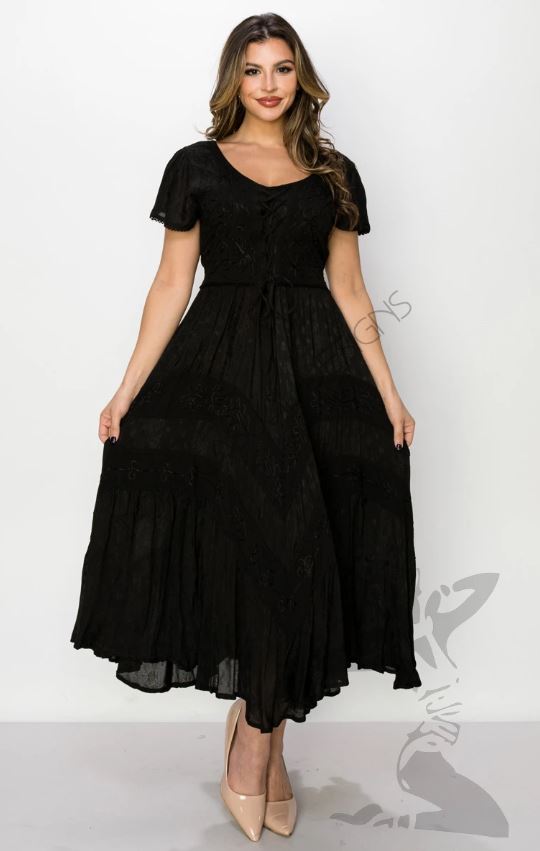 India Casual Designs Black Embroidered Cap Sleeve 1X Dress