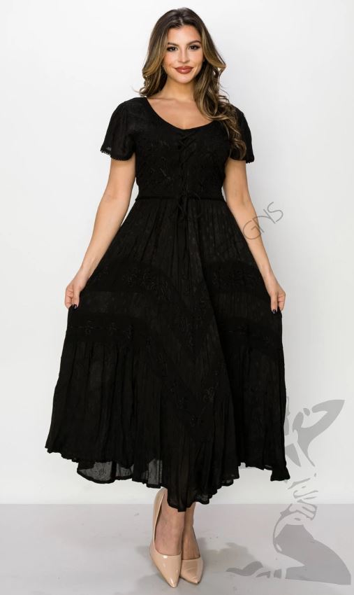 India Casual Designs Black Embroidered Cap Sleeve 2X Dress