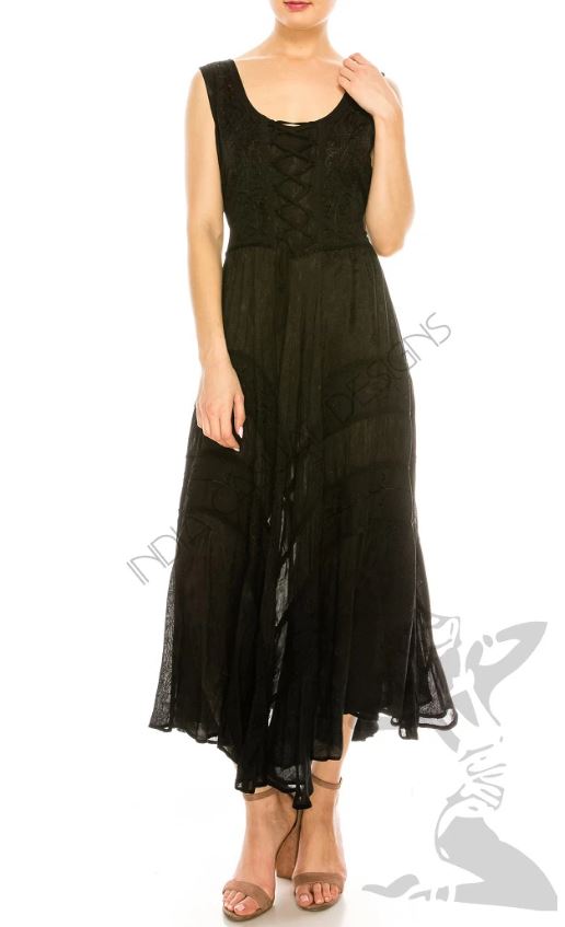 India Casual Designs Tank Embroidered Midi Dress