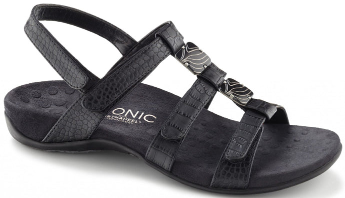 44AMBER Black Croc Adjustable Straps Orthaheel Vionic Ladies Sandals
