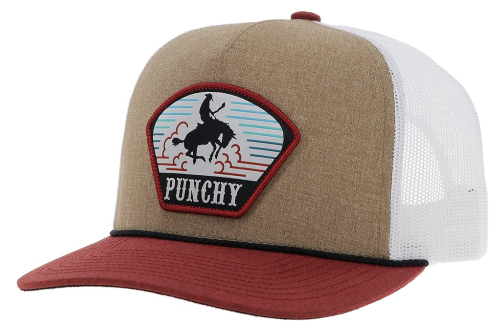 Hooey Tan/White 5-Panel Trucker Hat with Blue/Rust/ White Patch 5032T-TNWH