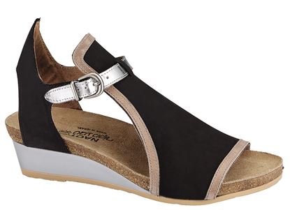 Naot Black Velvet/Khaki Beige Fiona Womens Wedge Sandals 5042