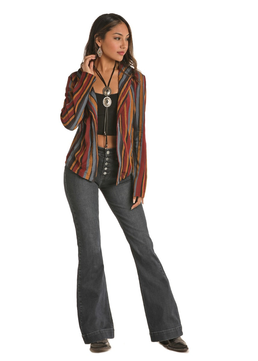 Rock and Roll Cowgirl Multi Striped Open Front Loose Fit Jacket 52-7646