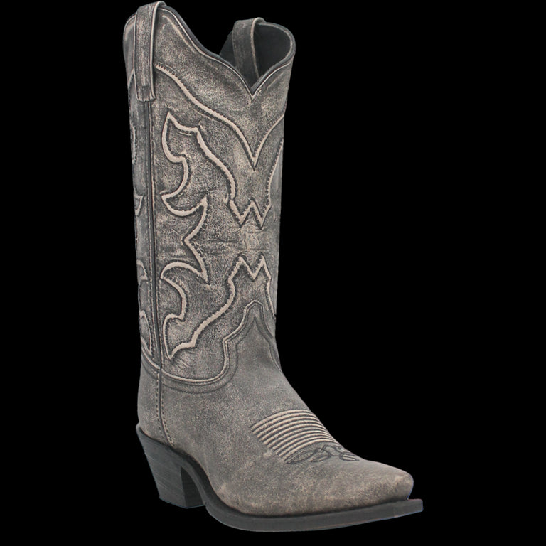 Laredo Black/Black Sanded Reva Women's 12 inch Snip Toe Leather Boots 52175