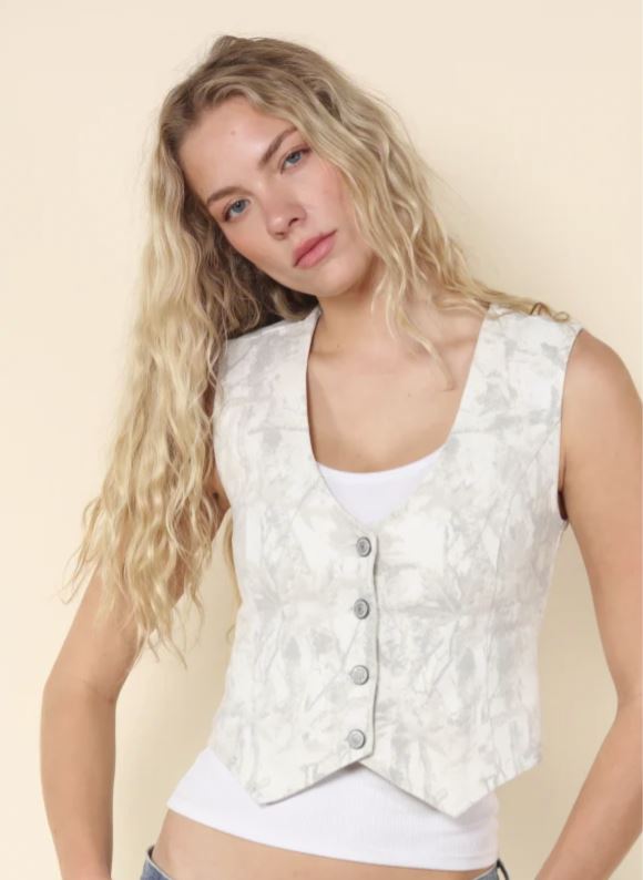 26 International Ivory Women's Heavy Twill Printed Vest 56278-IVORY