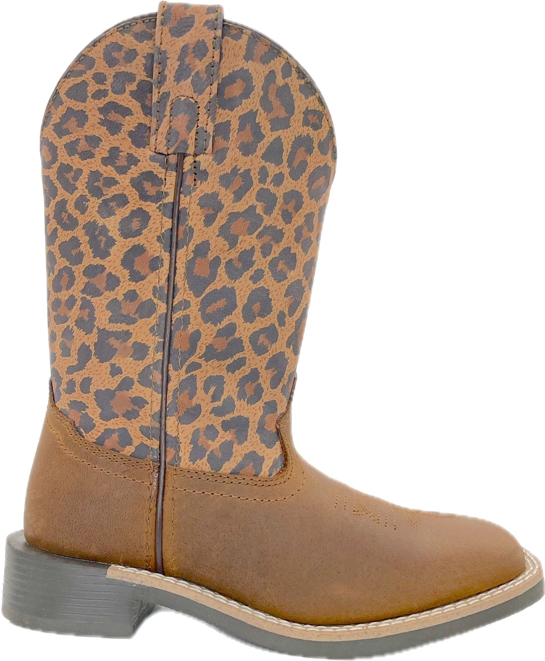 Smoky Mountain Boots Brown Base with Leopard Upper Kids' Square Toe Western Boots 5972C
