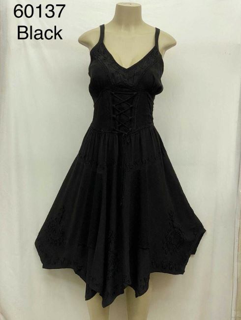 India Casual Designs Black Spaghetti Strap Dress with Embroidery 60137-BLACK