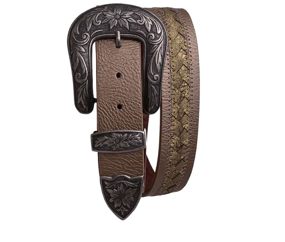 Kamberley Pewter (buckle) Women's 1.5 inch Weaved Two Tone Leather Belt 6127
