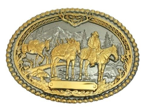 Montana Silversmiths Silver/Gold Pack Horses and RiderTwo Tone Attitude Mens Belt Buckle 61333P