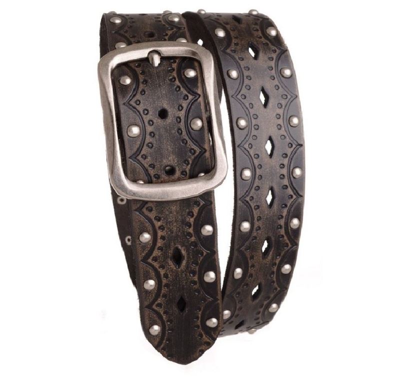 Kamberley Black Embossed Women's 1.5 inch Leather Belt 6317