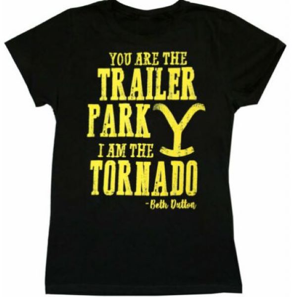 Paramount's Yellowstone Black with Yellow Words I am the Tornado Womens Tee Shirt 66-301-6