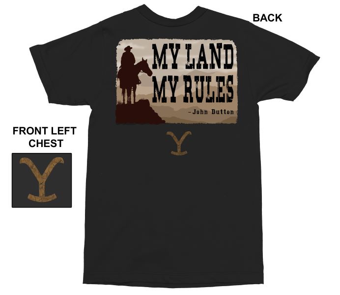 Paramount's Yellowstone Black My Land My Rules Men's Short Sleeved T-Shirt 66-331-239