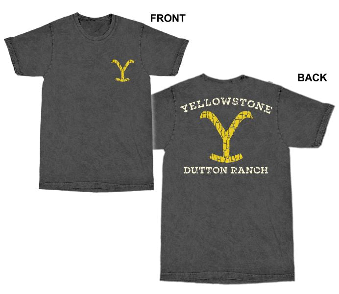 Paramount's Yellowstone Vintage Black Mineral Wash Men's Logo Tee 66-561-104