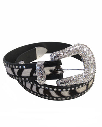 660 Ladies Black and White Zebra with Rhinestones Belt