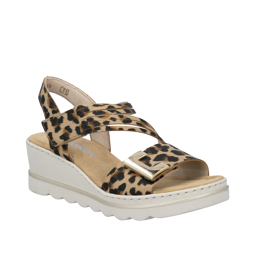 Rieker Leopard Print Rose 10 Women's Wedge Sandals 67410-90