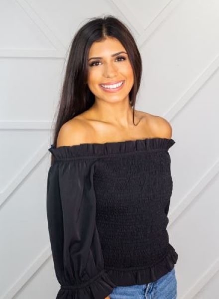 Grace and Emma Black Off the Shoulder Black Top 6870E-BLK