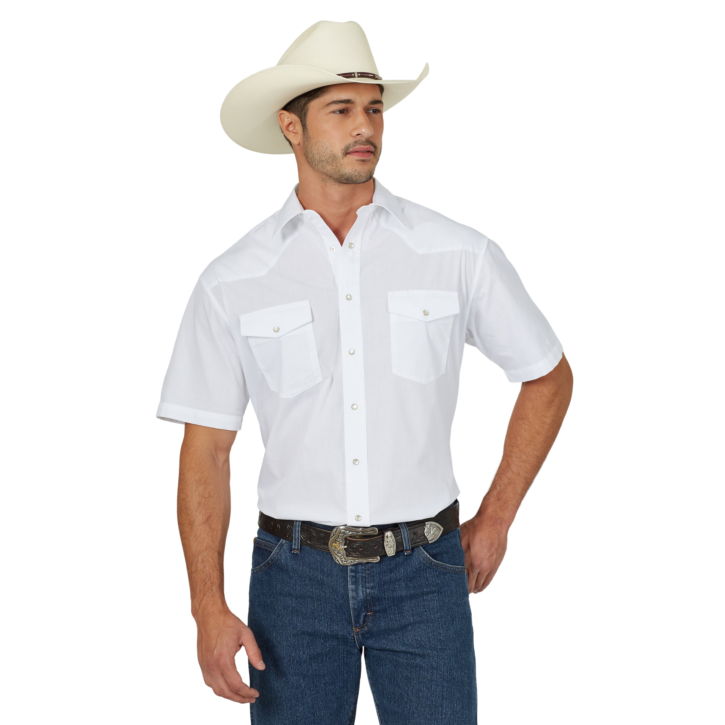 Wrangler White Short Sleeve Solid Western Snap Men's Big and Tall Sport Shirt 71106WH